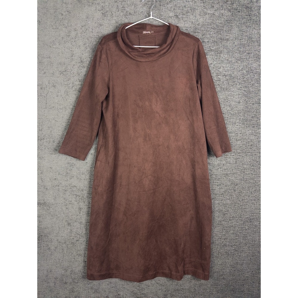 J. Mclaughlin Suede Dress Womens L Brown Shift Solid Cowl Neck Long Sleeve
